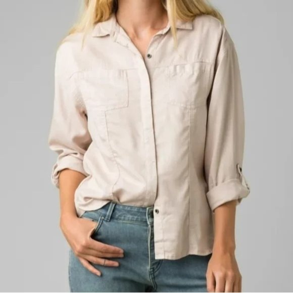 Prana Tops - Prana Alda Long Sleeve Button Down Tencel Shirt Top Dovetail Pink Large